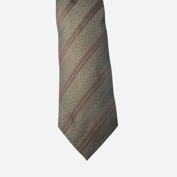 Vntg Giorgio Armani Cravatte Mens 100% Silk Tie Olive Green Striped Italy Made